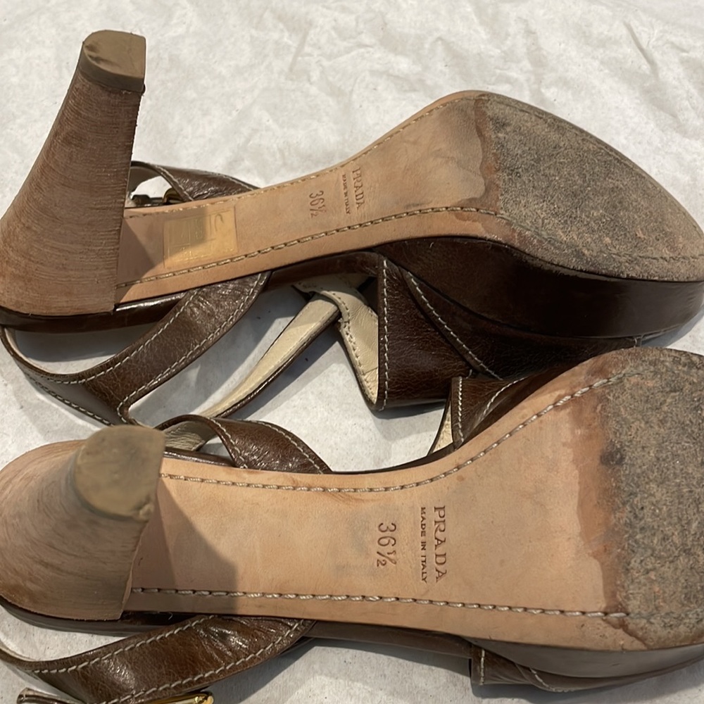 Prada Brown Leather Criss-cross Sandals - Picture 7 of 15
